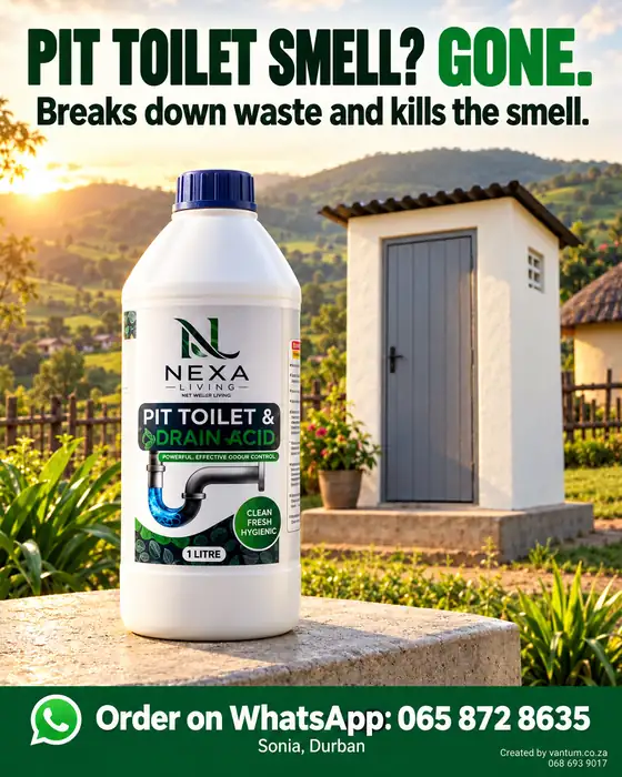 Advert for a drain cleaner: Pit toilet smell? Gone.